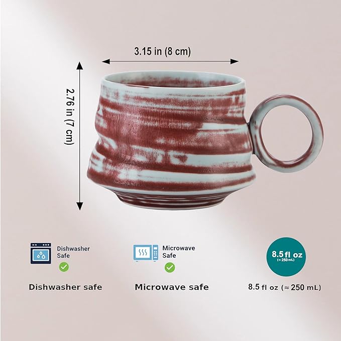Handmade Ceramic Coffee Mug, 8.5 oz Rustic Stoneware Tea Cup, Microwave and Dishwasher Safe(Burgundy)