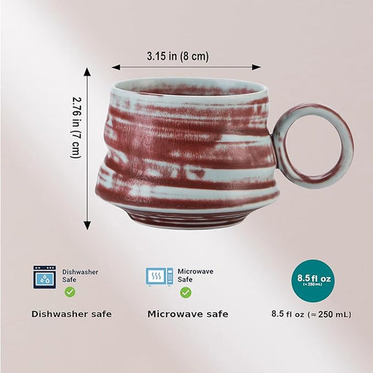 Handmade Ceramic Coffee Mug, 8.5 oz Rustic Stoneware Tea Cup, Microwave and Dishwasher Safe(Burgundy)