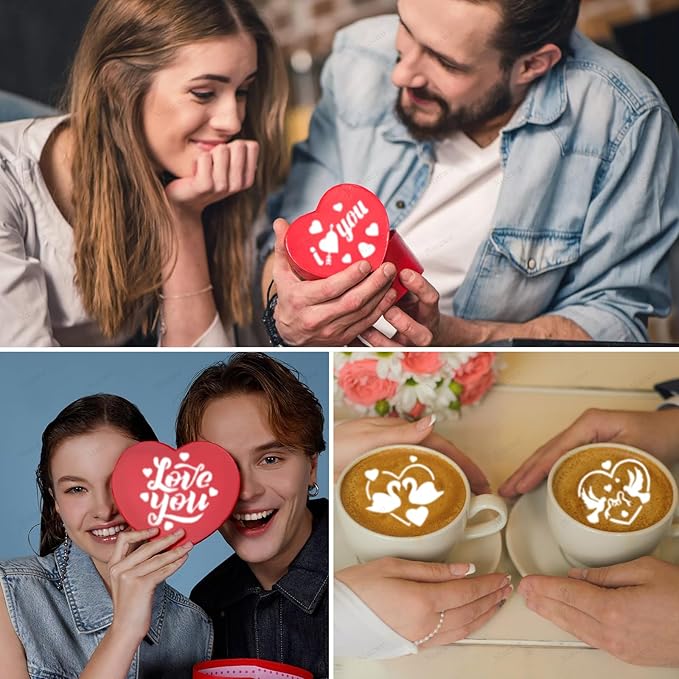 20 Pcs Valentine's Day Cookie Stencils Reusable Cake Coffee Decorating Stencils Templates Mold Tools for Cake Cookie Dessert Buttercream Painting Coffee Decoration DIY Valentines Party Decor