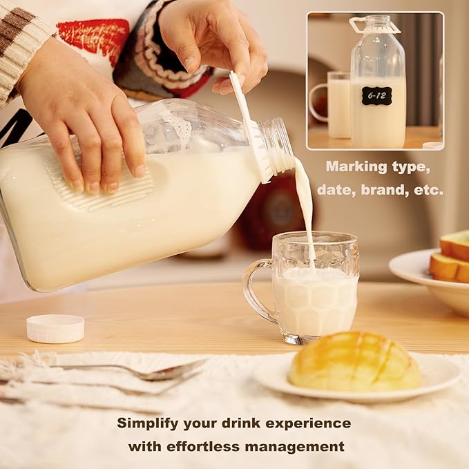 Glass Milk Jugs Bottle - 64Oz Water Container with Airtight Screw Lid, Half Gallon Juice Jar Pitcher for Storage Iced or Hot Drinks in Refrigerator, Set of 1