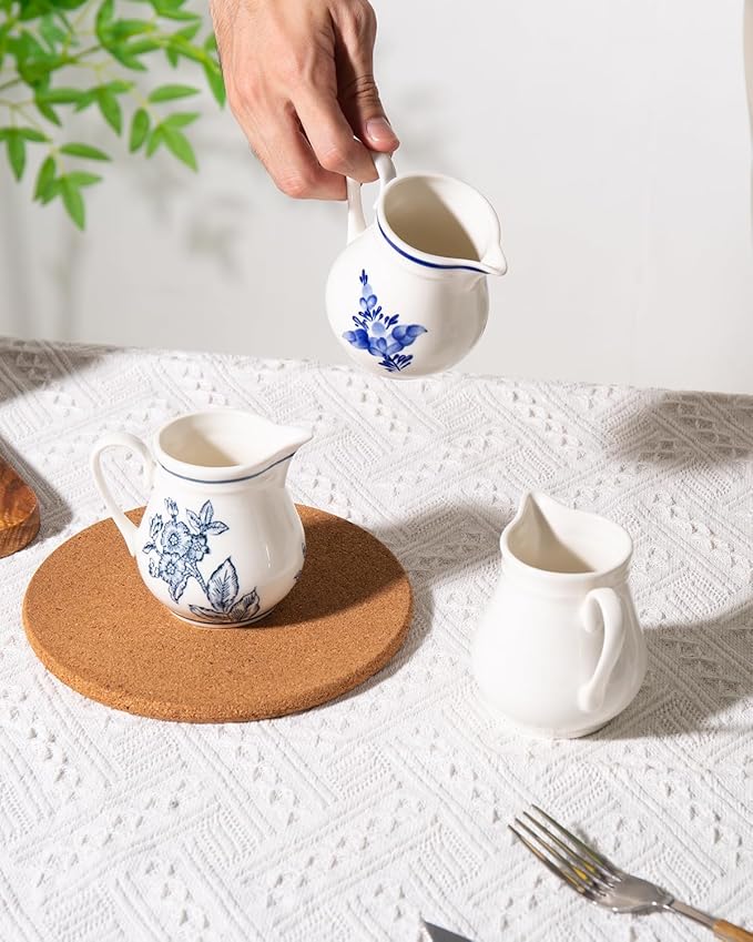 8Oz Creamer, Ceramic Milk Creamer Pitcher with Handle, Flowers and Branches