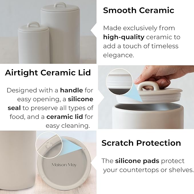 Ceramic Food Storage Jars 108Oz, Snack Containers, Airtight Lid, Kitchen Countertop Canisters for Grounds Coffee, Pods, Tea, Flour, Sugar, Rice, Pantry Organization, Containers set