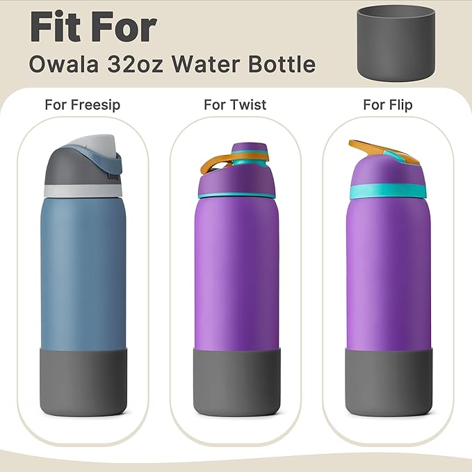 Boot for Owala 32 oz Twist/FreeSip/Flip Stainless Steel Water Bottle, Silicone Rubber Bottom Protector for Owala 32 oz Water Bottle (Dark Grey)