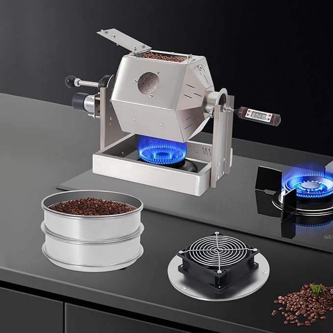 LXYIUTRW Bepritm Coffee Bean Roaster, 3.8L Stainless Steel Coffees Bean Baking Machine with Cooler&Sieves Drum Type Coffee Beans Baker Peanut Roaster for Home/Commercial Use (3.8L)