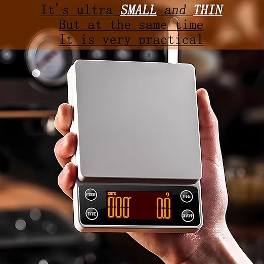 Espresso Scale with Timer 3kg/0.1g Accuracy Coffee Bean Scale Digital Portable Rechargeable Auto Tare Smart Water Flow White