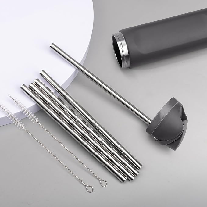 Metal Replacement Straws for Owala Water Bottle 24 oz 32 oz, Reusable Stainless Steel Straws 6 PCS With 2 Cleaning Brush Compatible With Owala Water Bottle