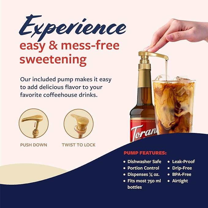 Torani Coffee Syrup, Pumpkin Pie Flavored Syrup for Drinks, Pump Included, 25.4 Fl Oz