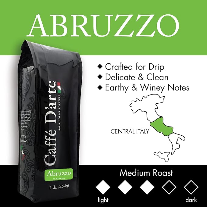 Caffé D'arte Abruzzo Ground Coffee – Medium Roast, Earthy & Winey Flavor – Fresh Roasted in Seattle, Crafted for Drip Coffee Makers – 1 lb Bag, Pack of 2
