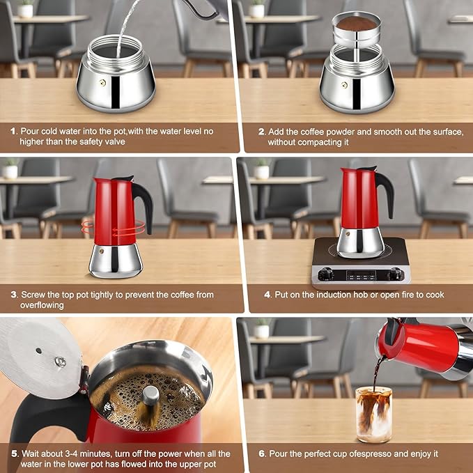DITOSH 2 Cup Stovetop Espresso Maker Stainless Steel Moka Pot Stove Top Percolator Italian Coffee Makers Capable Mocha Greca Machine Cafe Classic Induction Cookers for Home and Camping 100ml 3.3oz