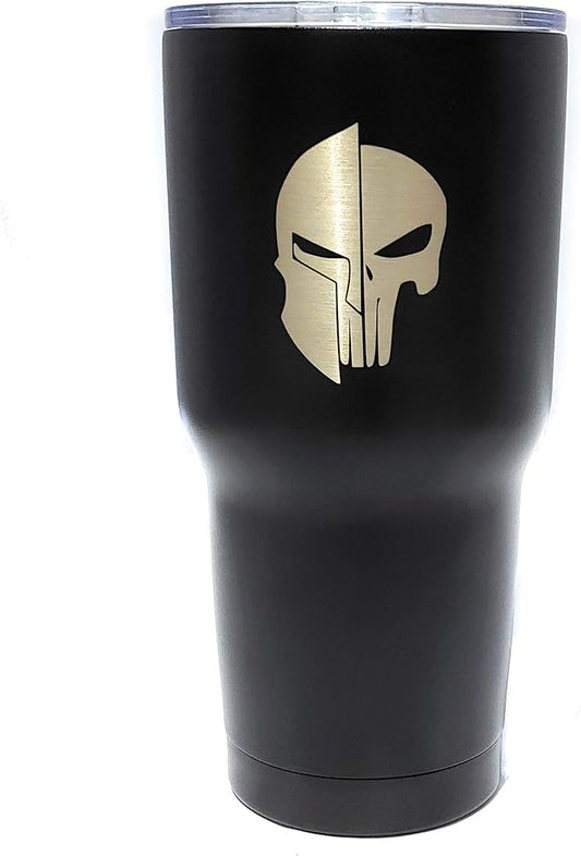 30 oz Stainless Steel Vacuum Insulated Tumbler with Lid - Double Wall Travel Mug Water Coffee Cup for Ice Drink & Hot Beverage, Spartan Skull Laser Engraved