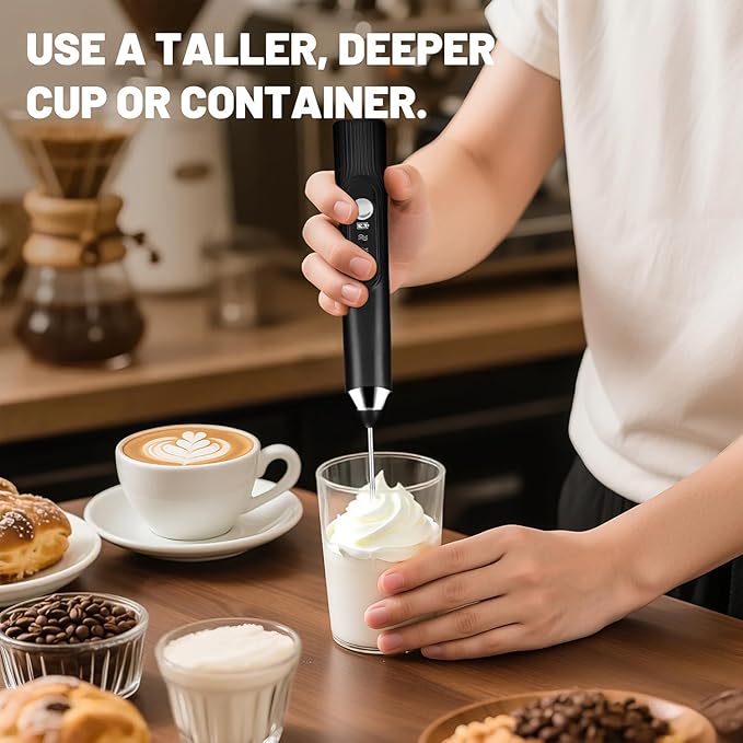 BEoffer Milk Frother Handheld + Stand Rechargeable 2000mAH Power Frother Wand Electric Foam Maker with 2 Stainless Whisks 3 Speeds Drink Mixer Coffee Frother for Latte, Cappuccino Matcha Hot Chocolate