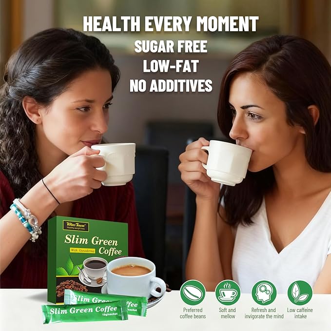 Premium Green Coffee with Ganoderma & Herbal Extracts - Energizing Instant Coffee Blend for Metabolism & Antioxidant Support, 18 Sachets
