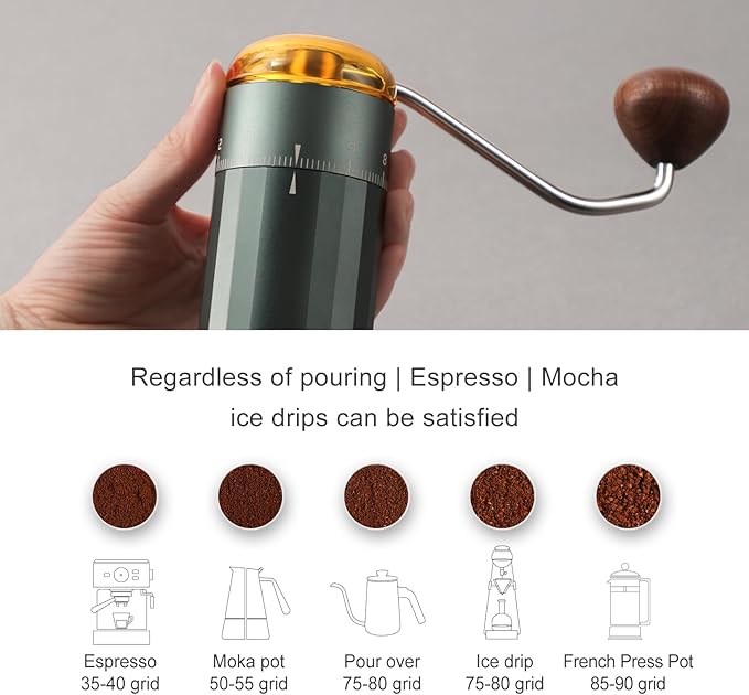 CUFEJORO Manual Coffee Grinder, Z5 Hand Coffee Grinder with 25g Capacity External Adjustable Knob, Manual and Electric Dual Mode grinder, Espresso, Mocha, Pour-over, French Press Green