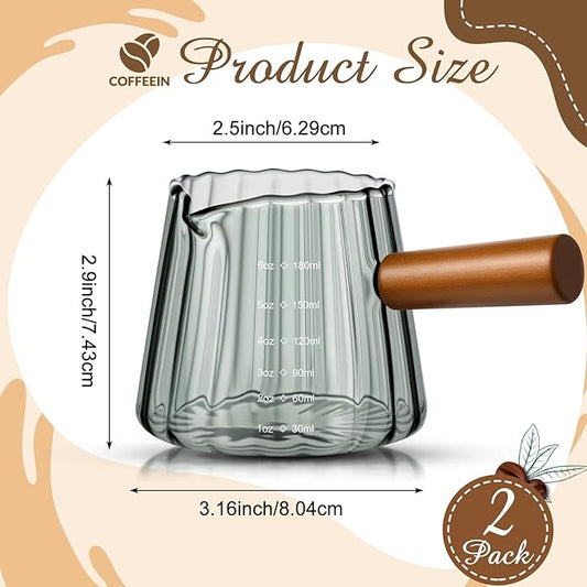 2 Pcs Espresso Shot Glass with Handle, 6 oz/180 ml Espresso Cup with Single V-shaped Mouth, Measuring Cup for Milk Tea Coffee Bar Accessories (Gray)