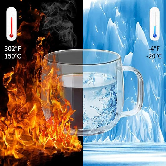 Unbreakable Double Walled Glass Coffee Mugs 10 fl oz, Borosilicate Glass, Insulated Coffee Mugs Set of 4, Microwave & Refrigerator Safe