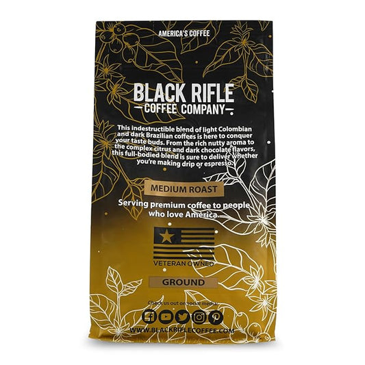 Black Rifle Coffee Company AK Espresso, 12oz Bag, Ground Coffee Medium Roast - Roasted Blend Made from Arabica Beans - Colombian & Brazilian Beans - Veteran Founded & American Made