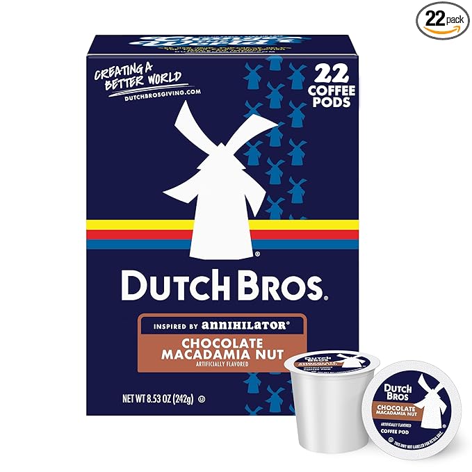 Dutch Bros Chocolate Macadamia Nut Flavored Coffee inspired by Annihilator®, 22 Count, Medium Roast, Single Serve Coffee Pods for Keurig K-Cup Brewers