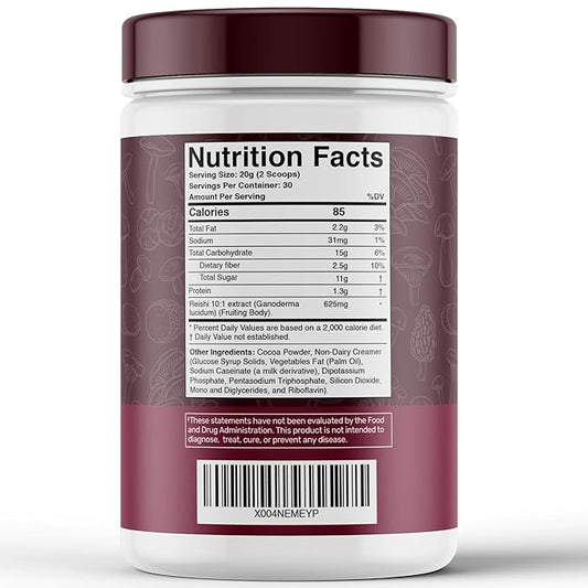 Mushroom Hot Chocolate Powder with Reishi 10:1 Extract, Hot Cocoa Powder Caffeine-Free Mushroom Coffee Alternative - Adaptogenic Superfood Drink for Focus, Relaxation, and Mood Support - 30 Servings