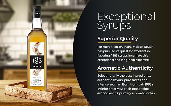 1883 Toasted Marshmallow Syrup for Drinks – Premium French Flavoring Syrup, 1 Liter Glass Bottle – Perfect for Coffee, Lattes, Hot Chocolate, and Desserts