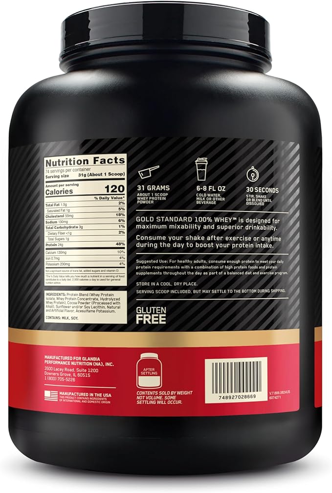 Optimum Nutrition Gold Standard 100% Whey Protein Powder, Double Rich Chocolate, 5 Pound (Packaging May Vary)