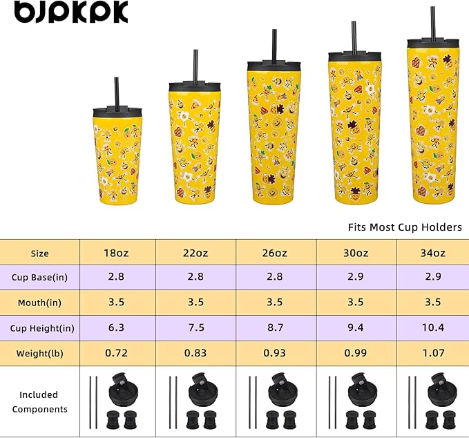 BJPKPK 30oz Insulated Tumbler With lid And Straw Stainless Steel Tumblers Travel Coffee Mug Reusable Thermal Cup,Hawaii Fruits Yellow