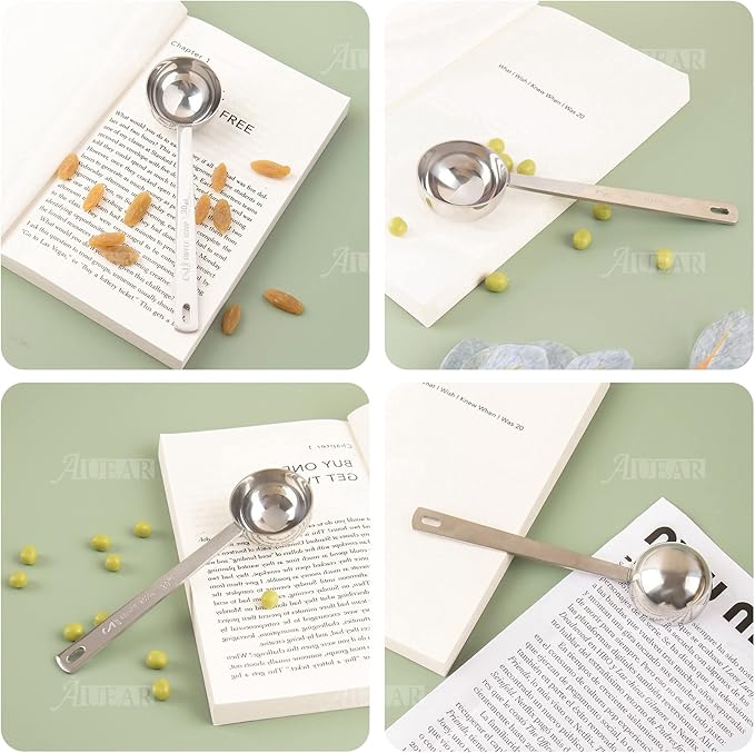 AUEAR, 1 Pack Coffee Measuring Scoop 304 Stainless Steel Spoon Tablespoon Spoons Kitchen Scoops with Long Handle for Home Milk Tea Sugar Powder Silver 30ml