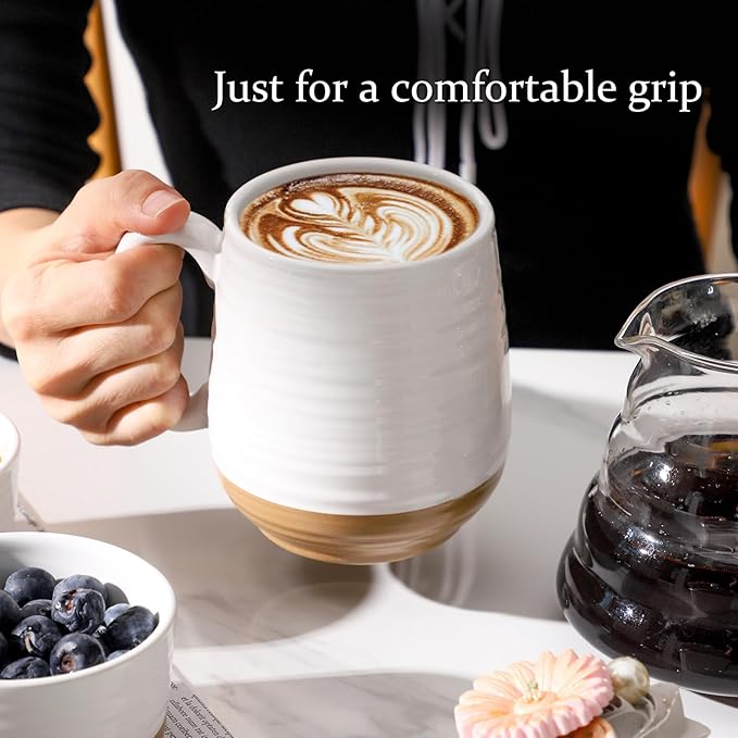 HASENSE 20 oz Coffee Mugs, Large Mugs with Handle Set of 2, Stoneware Coffee Cups for Mom Dad Friend, Prefect for Latta, Tea, Coffee, Dishwasher and Microwave Safe, White & Black