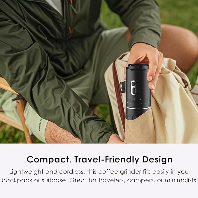 All-in-One Pour Over Coffee Maker Portable Electric Burr Coffee Grinder, Rechargeable Coffee Bean Grinder Conical Burr, Battery Powered Cordless Portable Coffee Maker for Travel, Camping, Car
