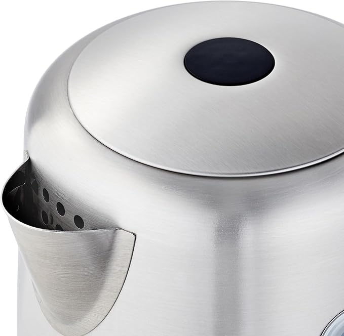 Amazon Basics Electric Stainless Steel Kettle for Tea and Coffee, BPA-Free, Fast Boiling, Auto Shut-Off, 1 Liter, 1500W, Black and Silver