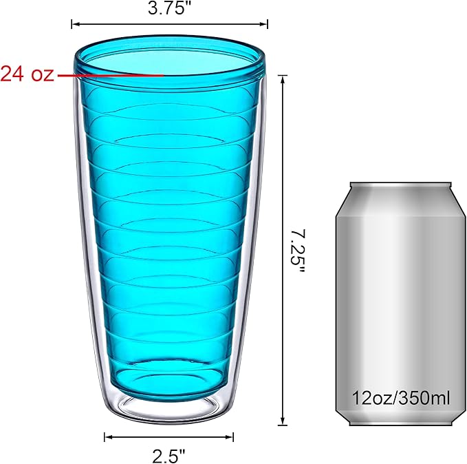 Amazing Abby - Alaska - 24-Ounce Insulated Tumblers (Set of 4), Double-Wall Drinking Glasses, Mixed-Color Reusable Cups, BPA-Free, Shatter-Proof, Dishwasher-Safe