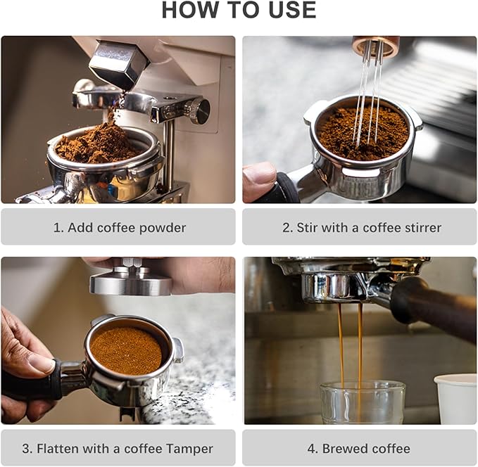 51mm Espresso Tamper & Stirrer Set Coffee Calibrated Tamper with Excellent Quality Spring Loaded Flat 304 Stainless Steel Base Barista Wooden Handle Press and WDT Tool for Espresso Machine Accessories