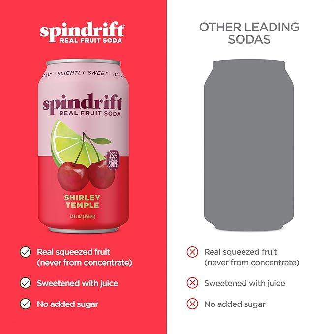 Spindrift "Shirley Temple" Cherry Citrus Soda Made with Real Squeezed Fruit 12 Pack Case