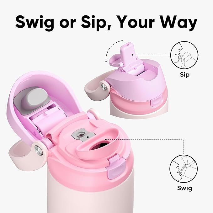 ENCOOL Leakproof Insulated Water Bottle with Straw Dual-Sip Water Bottle Bag-Safe Design for Work, Commute & Gym – Keeps Drinks Cold All Day, 24 oz, Macaron Pink