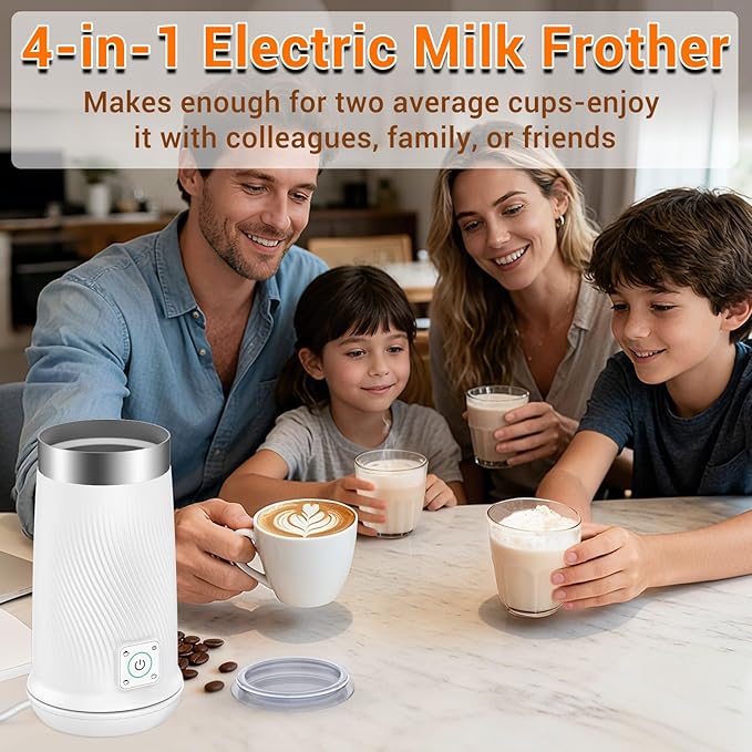 Milk Frother, 4-in-1 Electric Milk Steamer with Warm and Cold Foam Maker, Milk Heater and Warmer Hot & Cold Milk Foamer Maker for Latte Coffee Chocolate