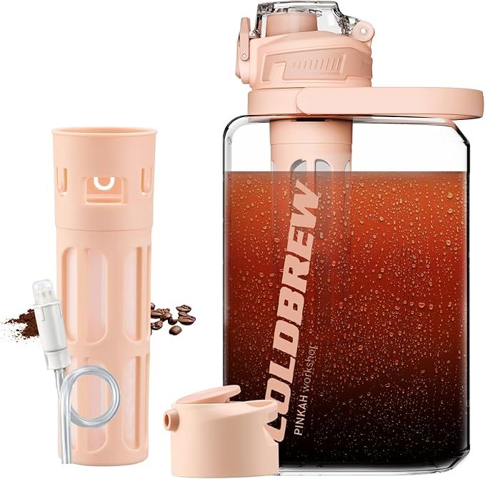 Itslife Cold Brew Coffee Maker, 68oz Iced Coffee Tritan Pitcher with Filter, 2 Pour Spout Lids For Airtight & Leak-Proof Coffee Barrel(Black)