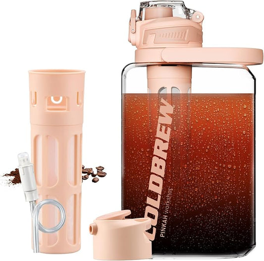 Itslife Cold Brew Coffee Maker, 68oz Iced Coffee Tritan Pitcher with Filter, 2 Pour Spout Lids For Airtight & Leak-Proof Coffee Barrel(Black)