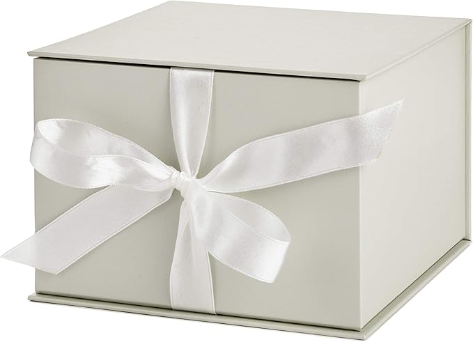 Hallmark Medium Gift Box with Lid and Shredded Paper Fill (Grey White 7 inch Box) for Weddings, Bridal Showers, Graduations, Birthdays, Bridesmaids Gifts, All Occasion