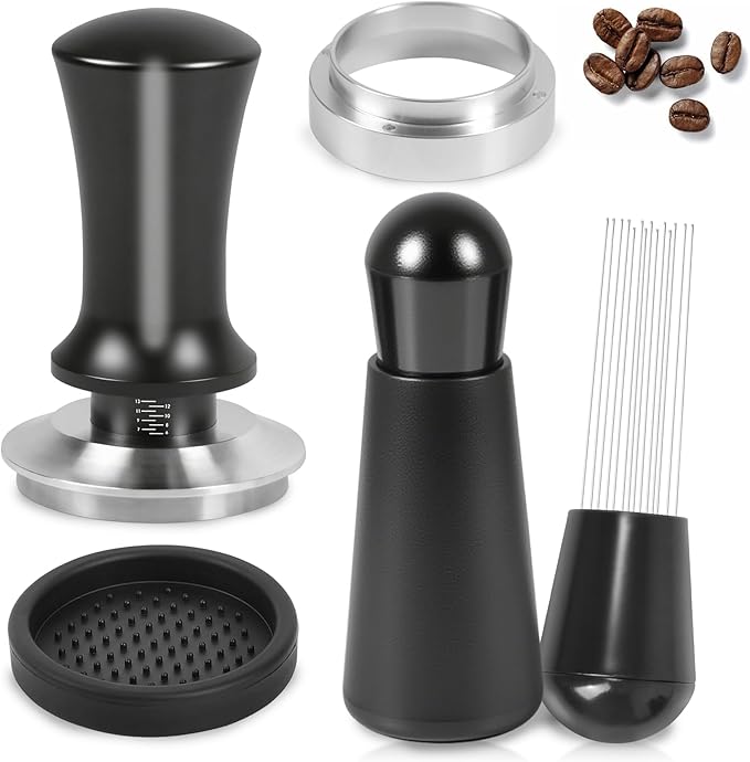 51mm Espresso Machine Accessories, Spring Loaded Calibrated Tamper, WDT Tool, Dosing Funnel, Fits Espresso Coffee Machines and 51 mm Portafilters, Espresso Accessories Kit Barista Tools
