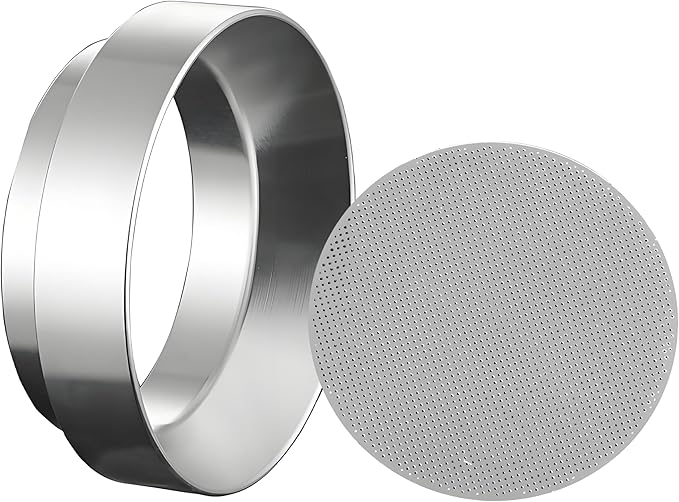 Espresso Dosing Funnel and Puck Screen Set, Coffee Dosing Ring Aluminum, Reusable 1.7mm Thickness Espresso Puck Screen 316 Stainless Steel for Coffee Portafilter Filter Basket (Silver, 58mm)