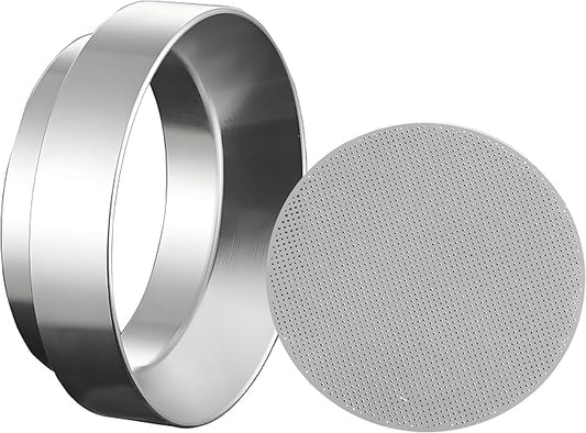 51mm Espresso Dosing Funnel and Puck Screen Set, Coffee Dosing Ring Aluminum, Reusable 1.7mm Thickness Espresso Puck Screen 316 Stainless Steel for Coffee Portafilter Filter Basket(Silver)