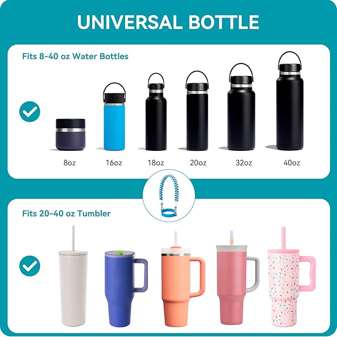 Water Bottle Handle, Hand-Woven Lanyards Silicone Water Bottle Sling, Carrier, Holder with Strap Compatible 8-40oz Stanley Cup Hydroflask Bottle Accessories-Black
