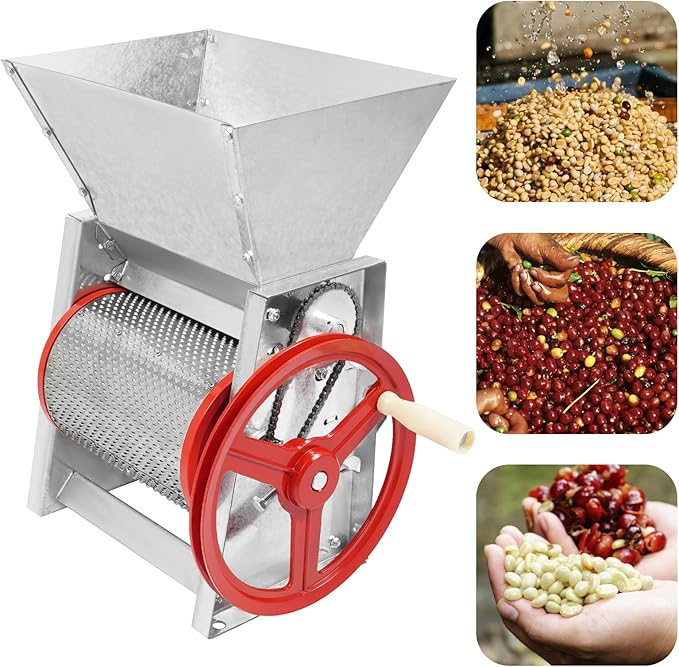 Manual Coffee Bean Peeling Machine, Hand Crank Coffee Sheller, Heavy-Duty 304 Stainless Steel with Double Discharge Ports, Bean Shelling Machine - for Cafes, Farms, Shops, Home Use