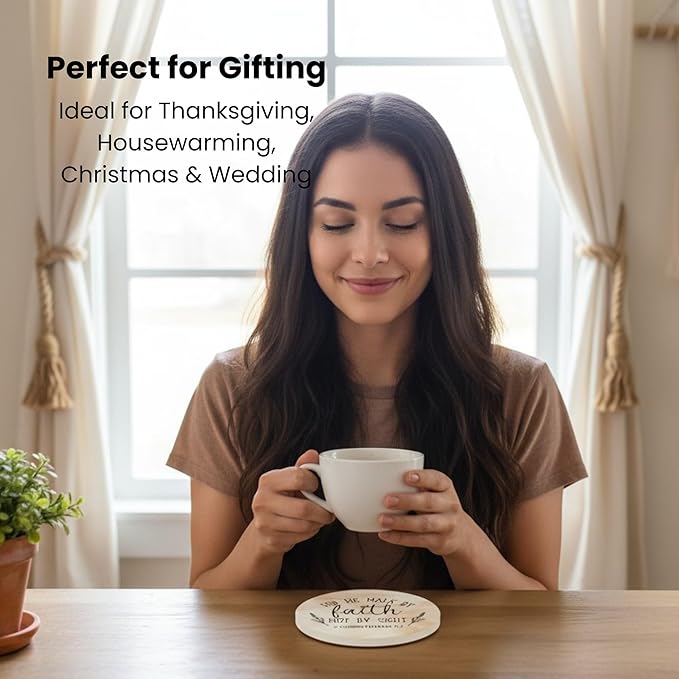 Christian Coasters Set of 6 with Holder– Ceramic Absorbent Drink Coasters for Coffee Table Desk, Modern Cute Moisture Absorbing Coasters, Christian Gifts Alternative to Cork, Silicone or Glass Coaster
