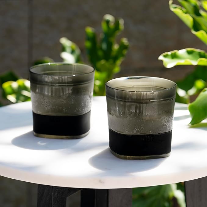 Host Whiskey Freeze Glasses, Double Old Fashioned Glasses, Chill Without Dilution for Bourbon, Vodka, Cold Brew Cocktails, Bourbon Gifts for Men, Gifts for Dad, Home Bar, 9 oz, Set of 2, Smoke Black