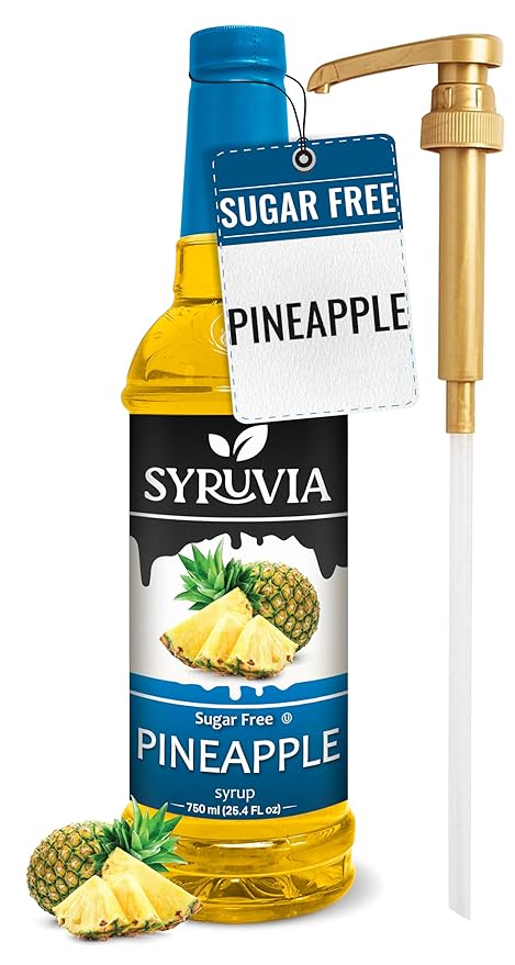 Syruvia Sugar-Free Pineapple Syrup, Flavored Syrup for Drinks, Cocktails, Lemonades, Iced Teas, and Desserts – 25.4 fl oz, With Pump