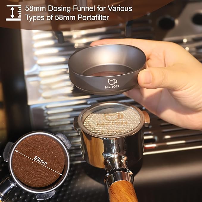 MEION 54mm Dosing Funnel for Breville Portafilters, Magnetic, Silver Aluminum Espresso Funnel