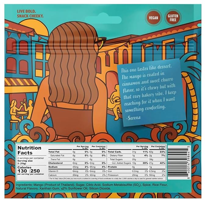 Chici Mama Cinnamon Churro Mango Bites – Made with Real Mango | Chewy, Juicy Candy-Alternative Treat | No Artificial Colors, Flavors, or Sweeteners | Gluten-Free, Naturally Vegan & Free of Major Allergens | Better-For-You Snack | 2 Pack -70g