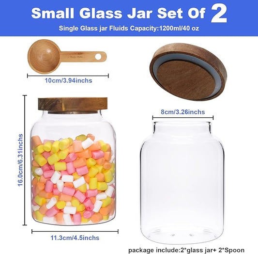 Glass Coffee Canister Glass Food Storage Jars With Airtight Lids Borosilicate Glass Coffee Canister Container for Coffee Beans & Grounds Tea Sugar Spices Kitchen (1200ml/40oz -2pack-with spoon)