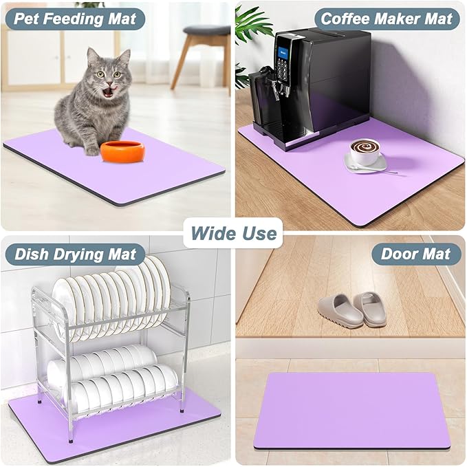 Rnivvi Coffee Mat, 12" x 19" Coffee Bar Mats for Espresso Machine Station Accessories and Organizer, Hide Stain Rubber Backed Absorbent Dish Drying Pad for Kitchen Counter, Cute Bar Decor Pad, Purple