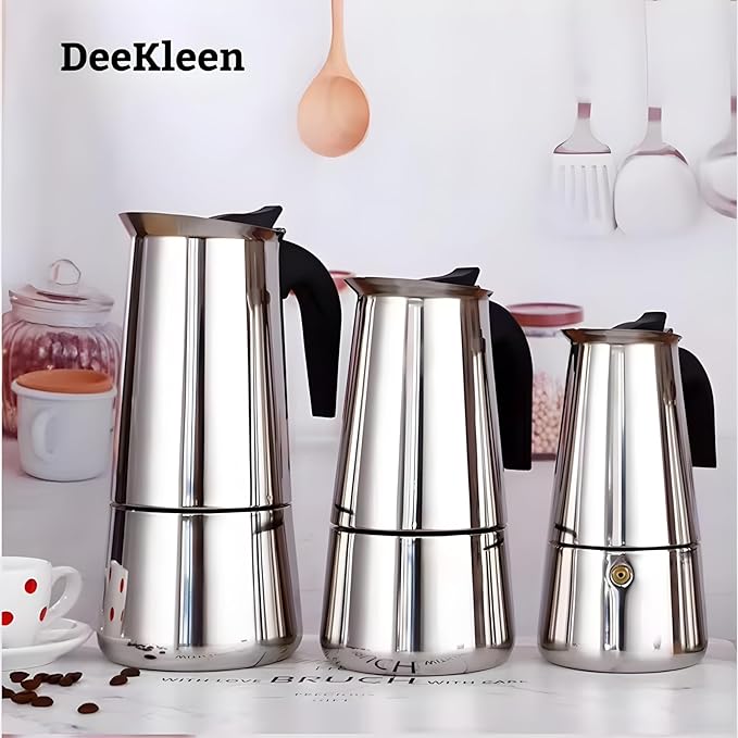 Stainless Steel Moka Pot, Gas/Electric Stovetop Espresso Maker, Percolator Coffee Pot Italian Percolator Cuban Café Brewing, Greca Coffee Maker (9CUP 450ml)